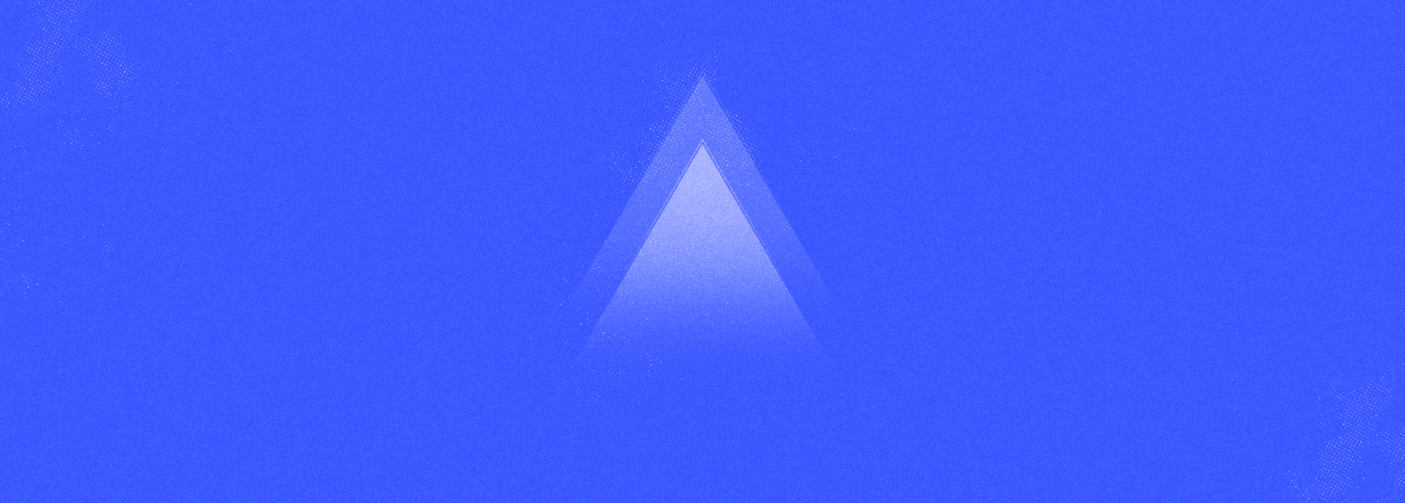 Kuvassa on sinisellä taustalla valkoisia läpikuultavia kolmioita.
